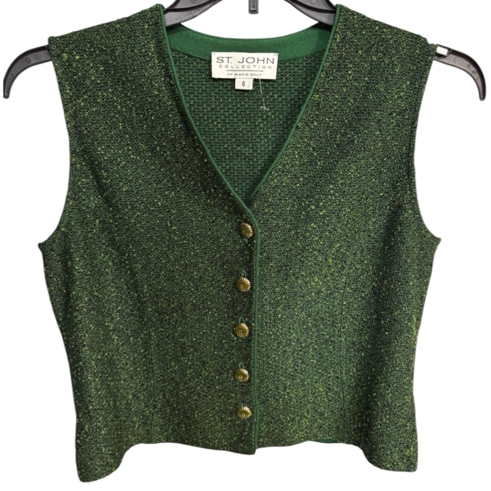 St. John Collection Hunter Green Tweed Tank/Vest Sz 6 EUC
